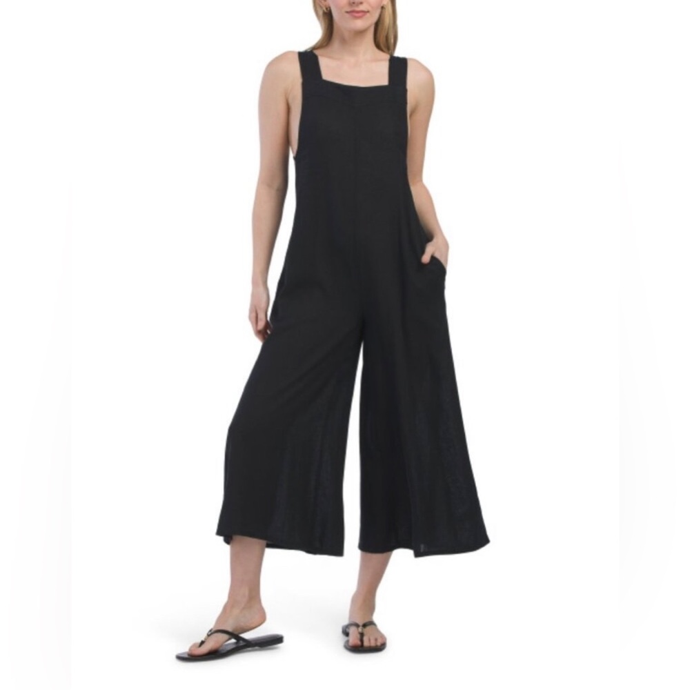 HAUTE HIPPIE STYLE Black Linen Blend Cover-up Jumpsuit, Black, Large